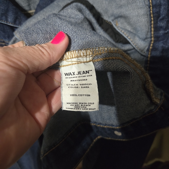 Womens Plus Size Wax Jean Distressed Dark Blue Denim Jacket - Picture 3 of 4